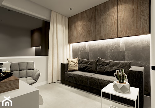 DOM WROCŁAW OPORÓW - Średnie w osobnym pomieszczeniu z sofą z zabudowanym biurkiem szare biuro, styl nowoczesny - zdjęcie od INSPIRED DESIGN