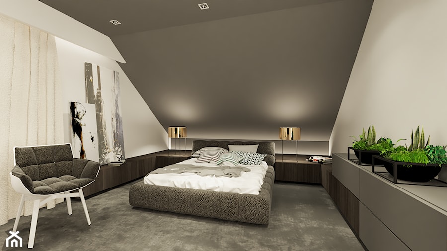 DOM WROCŁAW OPORÓW - Średnia szara sypialnia na poddaszu, styl nowoczesny - zdjęcie od INSPIRED DESIGN