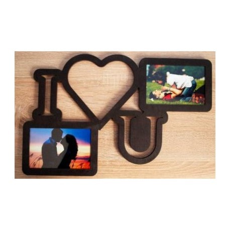 Drewniana ramka na zdjęcia I love U brązowa - zdjęcie od minfred - Homebook