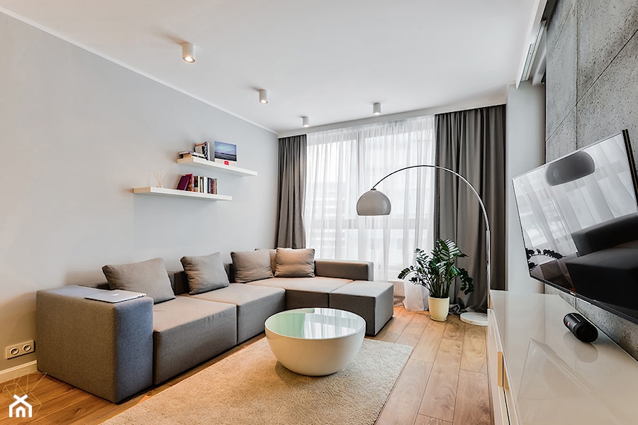 Mieszkanie na Ordona - Średni biały szary salon, styl nowoczesny - zdjęcie od PK DESIGN Projektowanie Wnętrz Paulina Nieścior