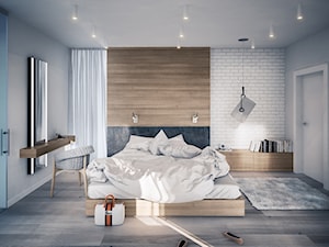 PROJEKT KOMPLEKSOWY DOMU JEDNORODZINNEGO: WNĘTRZA - Średnia biała szara sypialnia, styl nowoczesny - zdjęcie od Kunkiewicz Architekci