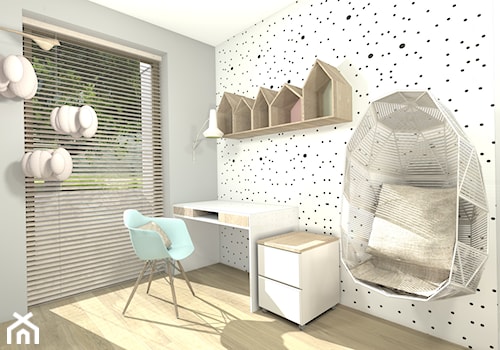 Dom w Sieradzu- 03 - Mały szary pokój dziecka dla nastolatka dla chłopca dla dziewczynki, styl minimalistyczny - zdjęcie od Atelier58