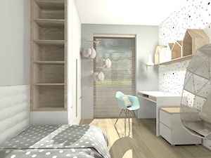 Dom w Sieradzu- 03 - Mały biały szary pokój dziecka dla nastolatka dla chłopca dla dziewczynki, styl minimalistyczny - zdjęcie od Atelier58