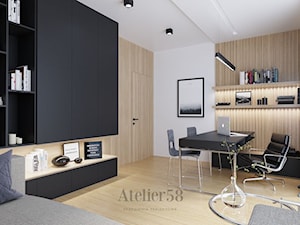 Dom pod lasem Ostrowiec Świętokrzyski - Średnie w osobnym pomieszczeniu z sofą białe biuro, styl minimalistyczny - zdjęcie od Atelier58