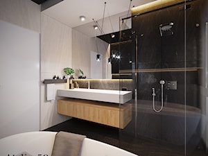 Dom w Kielcach - Średnia bez okna z lustrem z marmurową podłogą z punktowym oświetleniem łazienka, styl minimalistyczny - zdjęcie od Atelier58