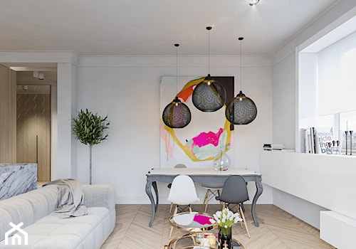 Mieszkanie w kamienicy - Mały biały salon z jadalnią, styl minimalistyczny - zdjęcie od Atelier58