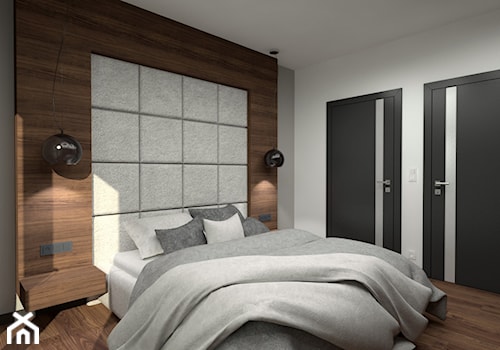 Nowoczesny parterowy dom - Średnia biała szara sypialnia, styl minimalistyczny - zdjęcie od Miliart Studio