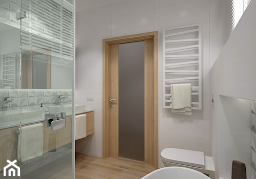 Dom w jasnych barwach - Średnia z lustrem łazienka z oknem, styl nowoczesny - zdjęcie od Miliart Studio