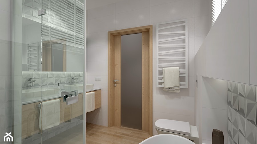 Dom w jasnych barwach - Średnia z lustrem łazienka z oknem, styl nowoczesny - zdjęcie od Miliart Studio