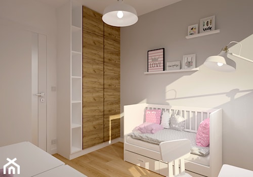 Klimatyczne mieszkanie w bloku z wielkiej płyty - Średni szary pokój dziecka dla niemowlaka dla dziewczynki, styl skandynawski - zdjęcie od Miliart Studio