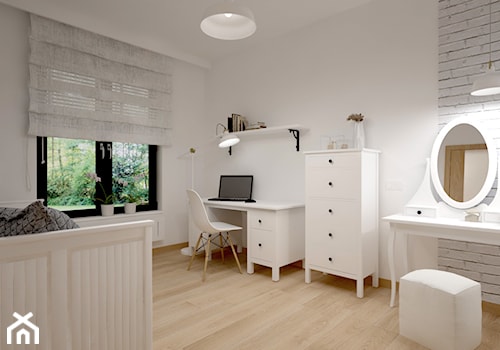Dom w jasnych barwach - Duży biały szary pokój dziecka dla nastolatka dla dziewczynki, styl skandynawski - zdjęcie od Miliart Studio