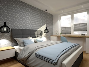 Klimatyczne mieszkanie w bloku z wielkiej płyty - Mała biała szara z biurkiem sypialnia, styl skandynawski - zdjęcie od Miliart Studio
