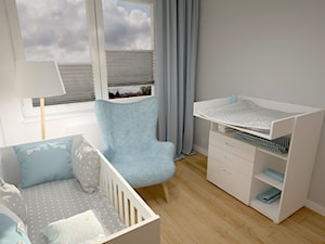 Klimatyczne mieszkanie w bloku z wielkiej płyty - Mały szary pokój dziecka dla niemowlaka dla chłopca, styl skandynawski - zdjęcie od Miliart Studio