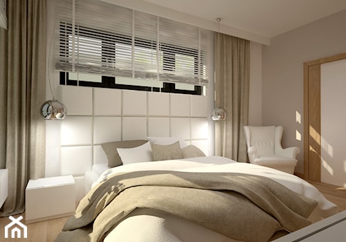 Dom w jasnych barwach - Średnia biała szara sypialnia, styl nowoczesny - zdjęcie od Miliart Studio