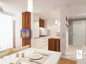Mieszkanie w Poniatowej - Średnia biała szara jadalnia w salonie, styl nowoczesny - zdjęcie od Miliart Studio