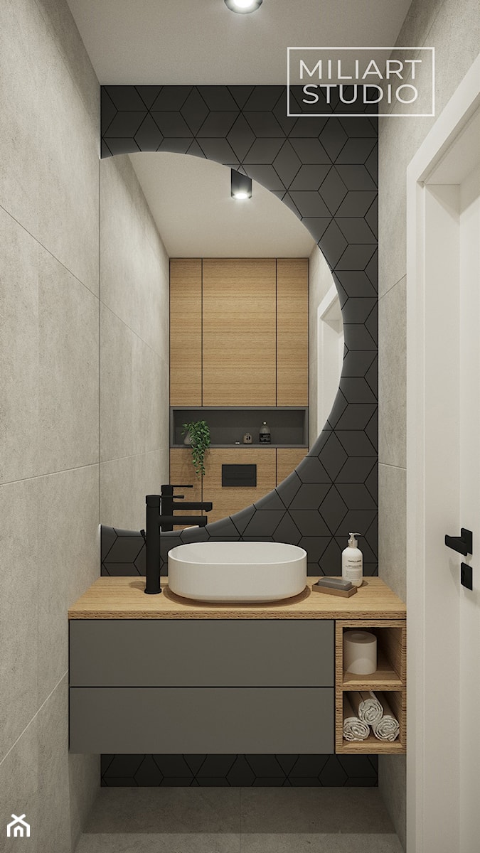 Toaleta z dużym półokrągłym lustrem - zdjęcie od Miliart Studio