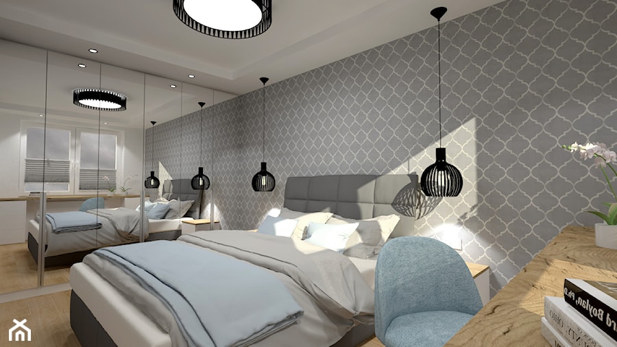 Klimatyczne mieszkanie w bloku z wielkiej płyty - Średnia biała szara z biurkiem sypialnia, styl skandynawski - zdjęcie od Miliart Studio