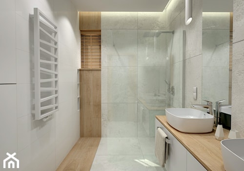 Dom w jasnych barwach - Średnia bez okna z lustrem z dwoma umywalkami łazienka, styl nowoczesny - zdjęcie od Miliart Studio