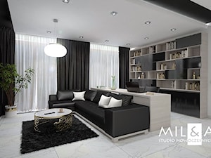 Apartament w Lublinie - Duży salon z bibiloteczką, styl glamour - zdjęcie od Miliart Studio