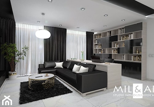 Apartament w Lublinie - Duży salon z bibiloteczką, styl glamour - zdjęcie od Miliart Studio