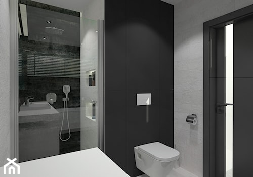 Nowoczesny parterowy dom - Średnia z lustrem z punktowym oświetleniem łazienka z oknem, styl minimalistyczny - zdjęcie od Miliart Studio