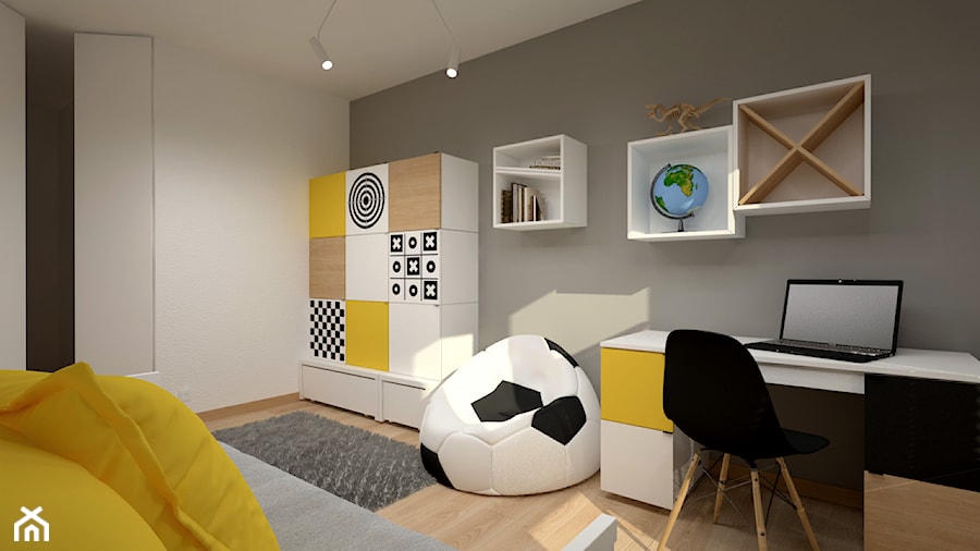 Dom w jasnych barwach - Średni biały szary pokój dziecka dla nastolatka dla chłopca, styl nowoczesny - zdjęcie od Miliart Studio