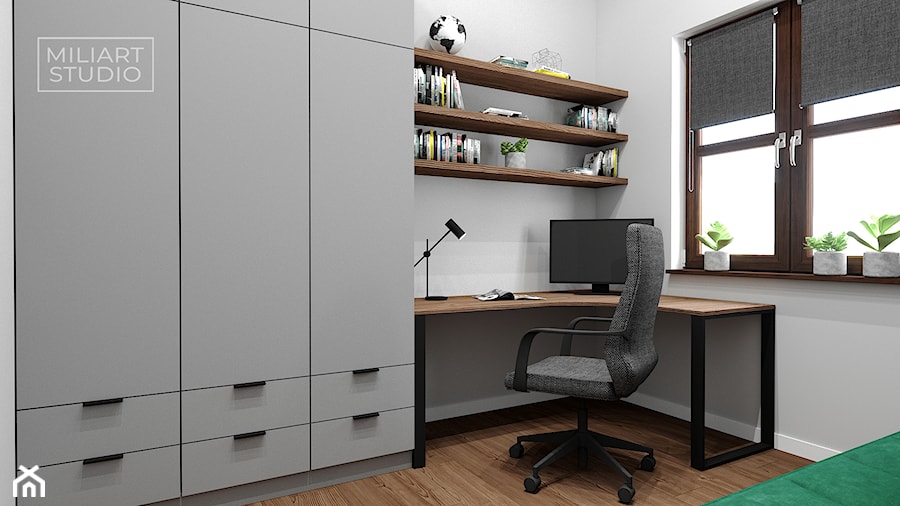 Domowe biuro z dużą szafą - zdjęcie od Miliart Studio