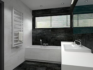 Nowoczesny parterowy dom - Średnia z lustrem z punktowym oświetleniem łazienka z oknem, styl minimalistyczny - zdjęcie od Miliart Studio