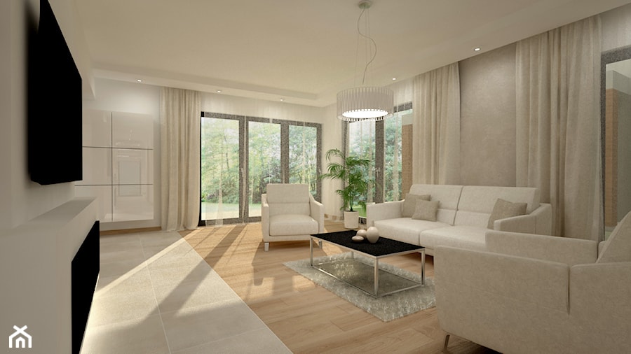 Dom w jasnych barwach - Duży biały szary salon, styl nowoczesny - zdjęcie od Miliart Studio