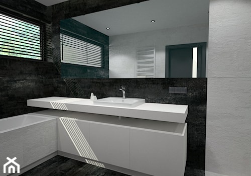 Nowoczesny parterowy dom - Średnia z lustrem z marmurową podłogą z punktowym oświetleniem łazienka z oknem, styl minimalistyczny - zdjęcie od Miliart Studio