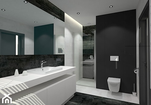 Nowoczesny parterowy dom - Średnia bez okna z lustrem z punktowym oświetleniem łazienka, styl minimalistyczny - zdjęcie od Miliart Studio