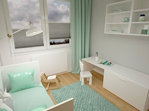 Klimatyczne mieszkanie w bloku z wielkiej płyty - Mały szary pokój dziecka dla dziecka dla chłopca dla dziewczynki, styl skandynawski - zdjęcie od Miliart Studio