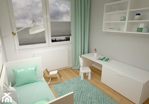 Klimatyczne mieszkanie w bloku z wielkiej płyty - Mały szary pokój dziecka dla dziecka dla chłopca dla dziewczynki, styl skandynawski - zdjęcie od Miliart Studio