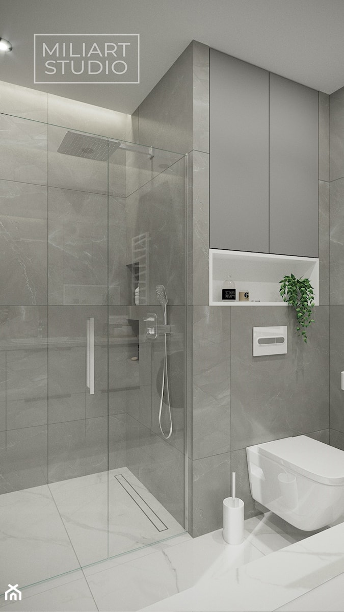 Łazienka z prysznicem w szarości i bieli - zdjęcie od Miliart Studio