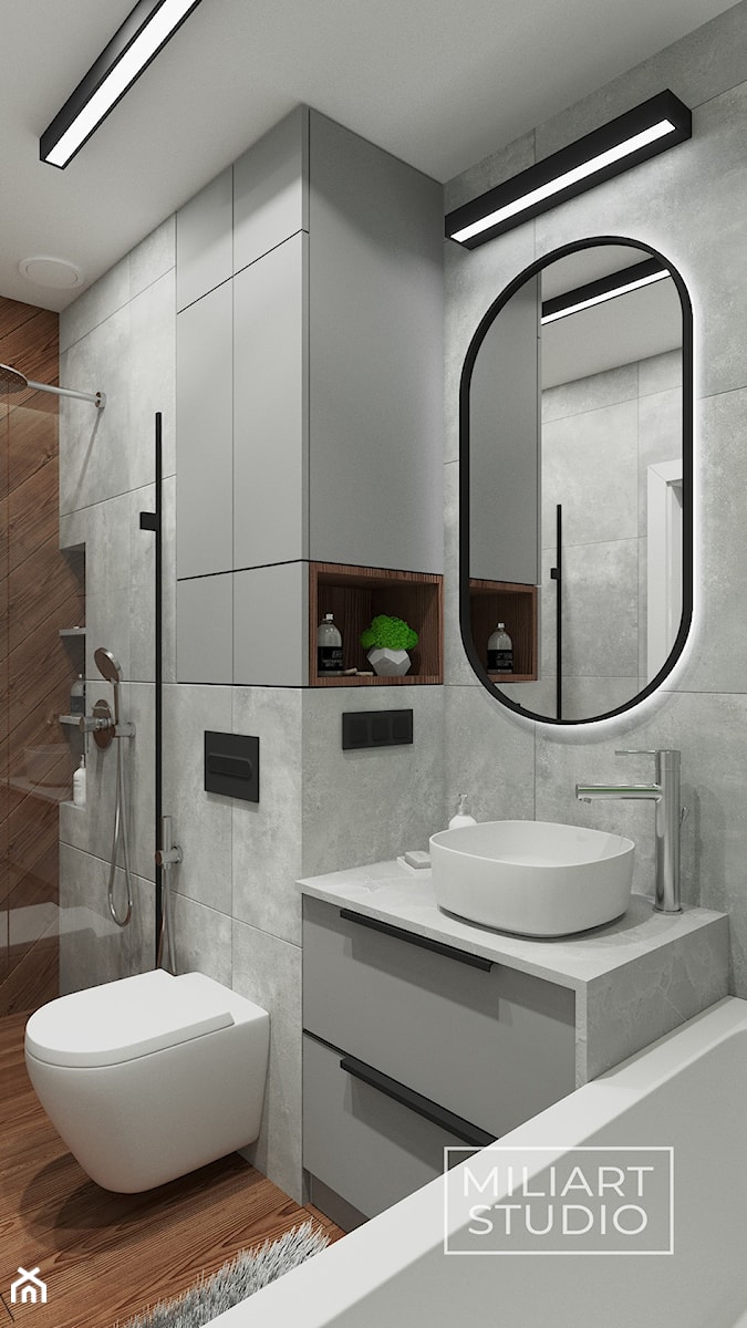 Mała łazienka z prysznicem i wanną w szarościach - zdjęcie od Miliart Studio