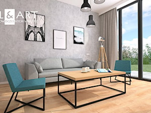 Apartament na warszawskim Ursynowie. - Średni biały szary salon z tarasem / balkonem, styl industrialny - zdjęcie od Miliart Studio