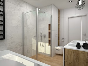 Klimatyczne mieszkanie w bloku z wielkiej płyty - Średnia bez okna z lustrem z punktowym oświetleniem łazienka, styl nowoczesny - zdjęcie od Miliart Studio