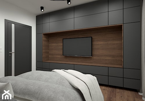 Nowoczesny parterowy dom - Średnia szara sypialnia, styl minimalistyczny - zdjęcie od Miliart Studio