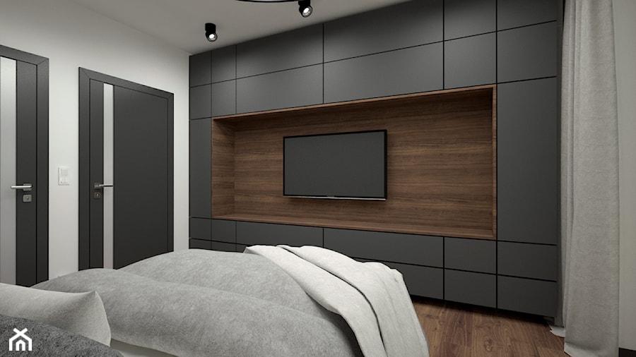 Nowoczesny parterowy dom - Średnia szara sypialnia, styl minimalistyczny - zdjęcie od Miliart Studio