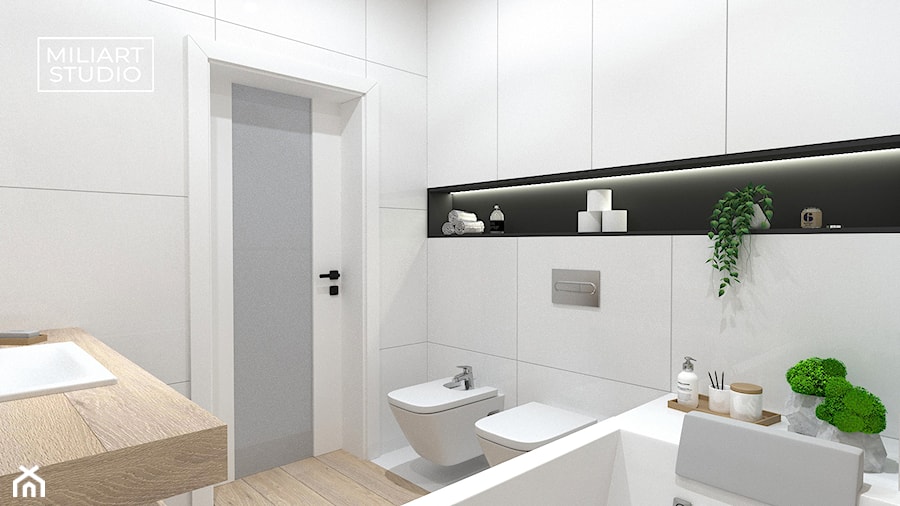 Jasna łazienka z czarnymi akcentami - zdjęcie od Miliart Studio