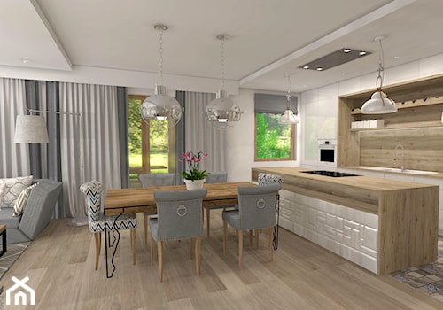 Projekt parteru w domu jednorodzinnym - Średnia biała jadalnia w salonie w kuchni, styl vintage - zdjęcie od Atelier Art&Design