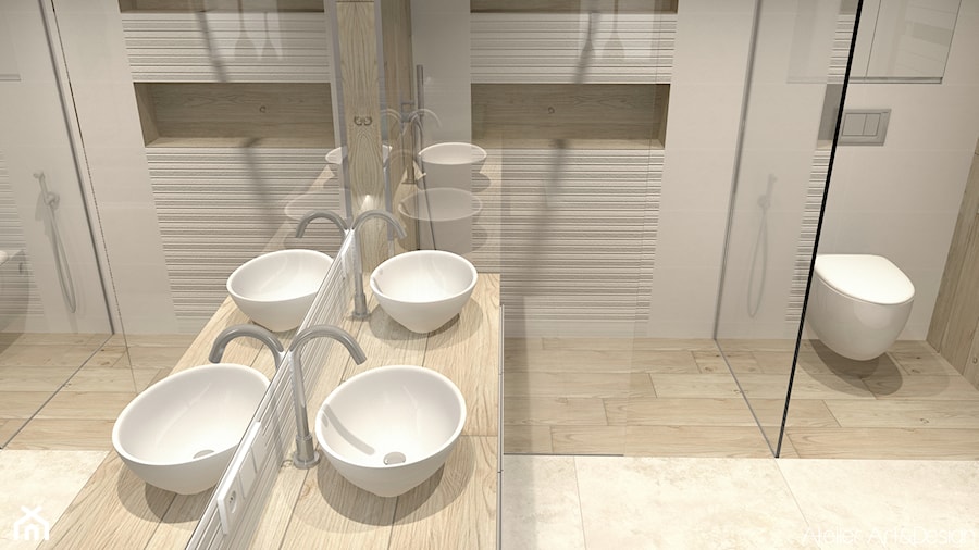 Salon kapielowy - Średnia bez okna z lustrem z dwoma umywalkami łazienka, styl nowoczesny - zdjęcie od Atelier Art&Design
