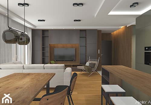Apartament Wrocław - Średni czarny szary salon z kuchnią z jadalnią, styl nowoczesny - zdjęcie od Atelier Art&Design