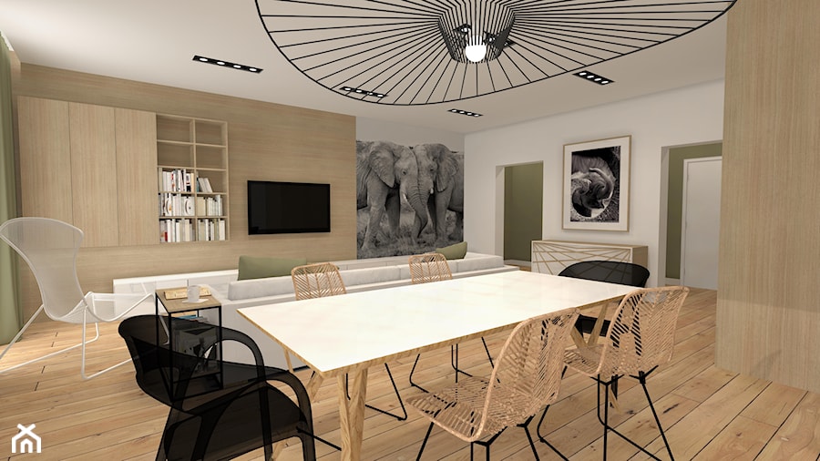 Salon z kuchnią eko - Duża szara jadalnia w salonie, styl nowoczesny - zdjęcie od Atelier Art&Design