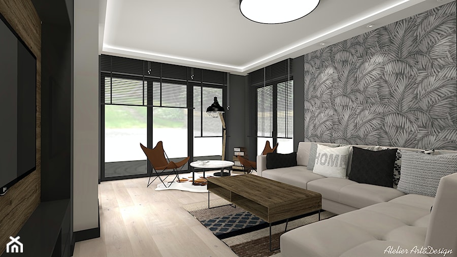 Projekt Domu - Średni czarny szary salon z jadalnią, styl nowoczesny - zdjęcie od Atelier Art&Design