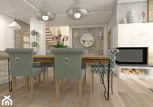 Projekt parteru w domu jednorodzinnym - Duża beżowa biała jadalnia w salonie, styl vintage - zdjęcie od Atelier Art&Design