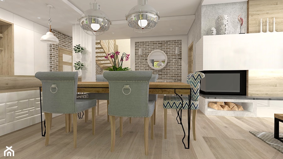 Projekt parteru w domu jednorodzinnym - Duża beżowa biała jadalnia w salonie, styl vintage - zdjęcie od Atelier Art&Design