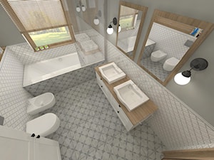 Projekt parteru w domu jednorodzinnym - Średnia z dwoma umywalkami łazienka z oknem, styl vintage - zdjęcie od Atelier Art&Design