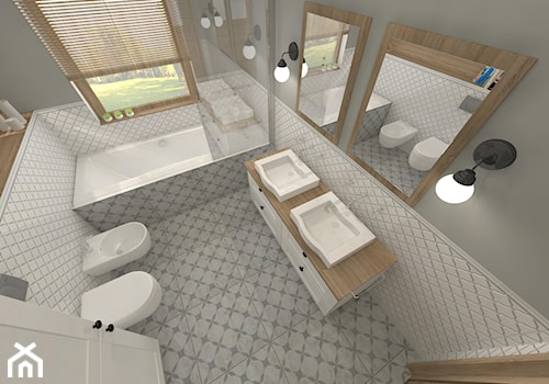 Projekt parteru w domu jednorodzinnym - Średnia z dwoma umywalkami łazienka z oknem, styl vintage - zdjęcie od Atelier Art&Design