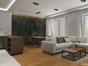 Apartament Wrocław - Duży biały salon z kuchnią z jadalnią z tarasem / balkonem, styl nowoczesny - zdjęcie od Atelier Art&Design